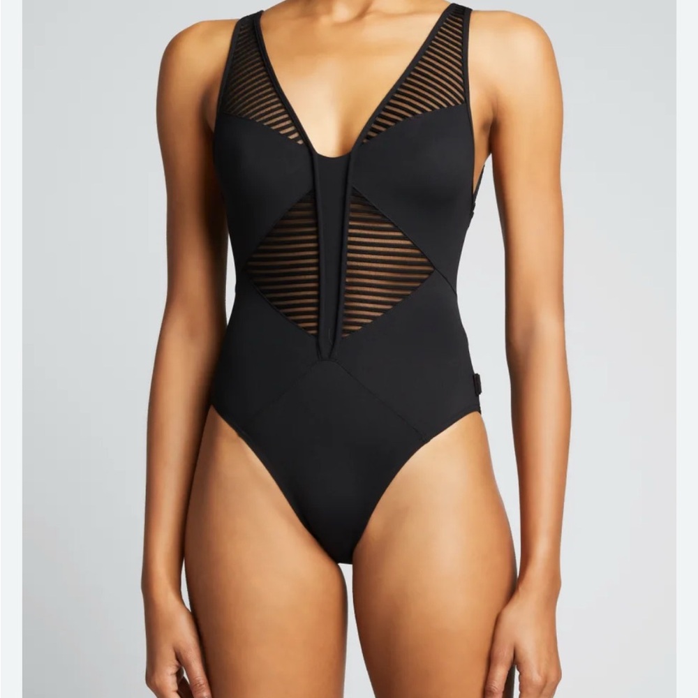 Sophisticated Black Striped One-Piece Swimsuit